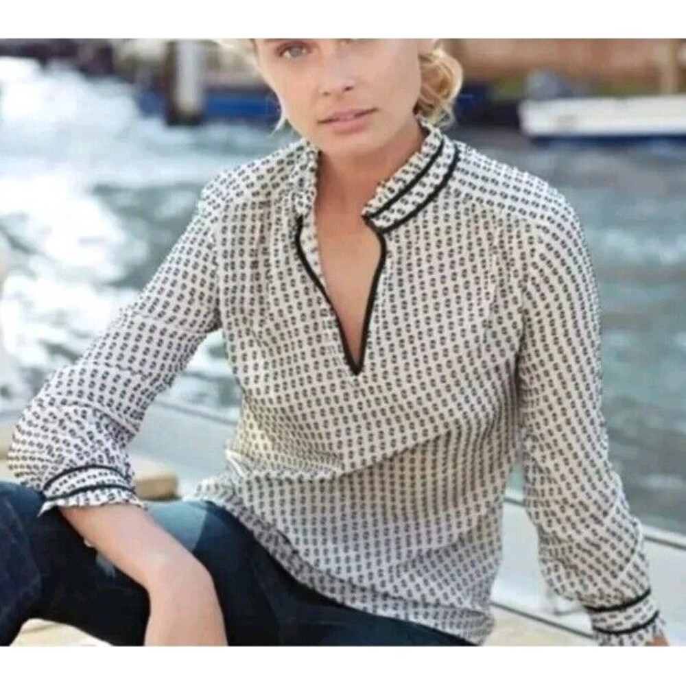 J. Crew Black and White Patterned Blouse